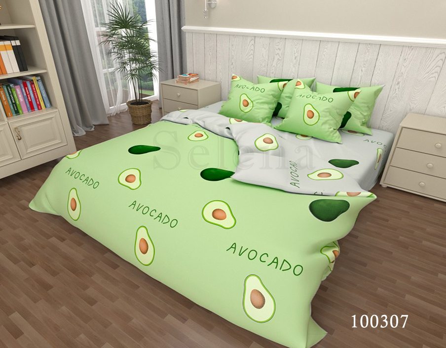 

Комплект постельного белья Selena Бязь Люкс Авокадо green grey евро 100307