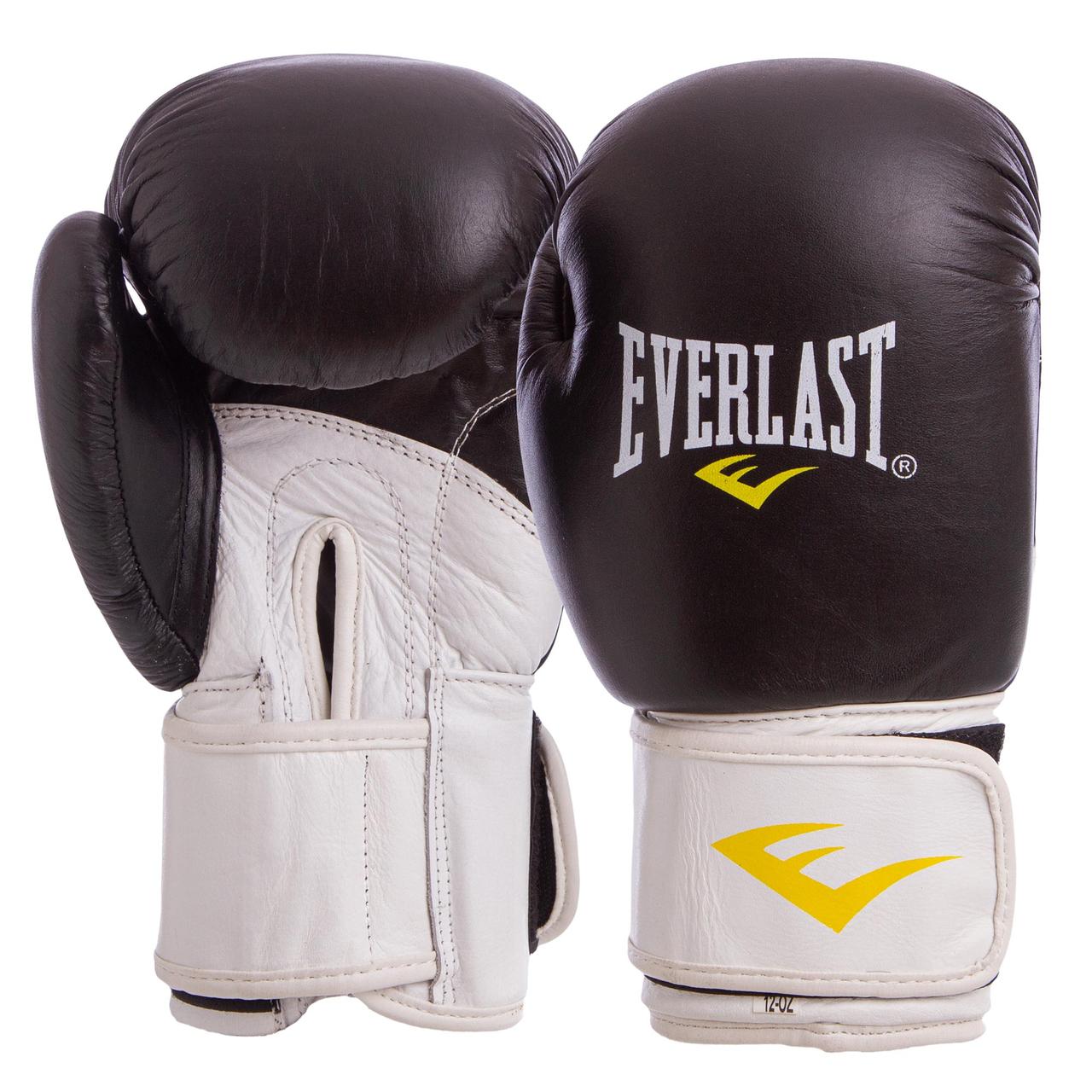 

Перчатки для бокса и единоборств Everlast Champ кожаные 6750 Black-White 12 унций