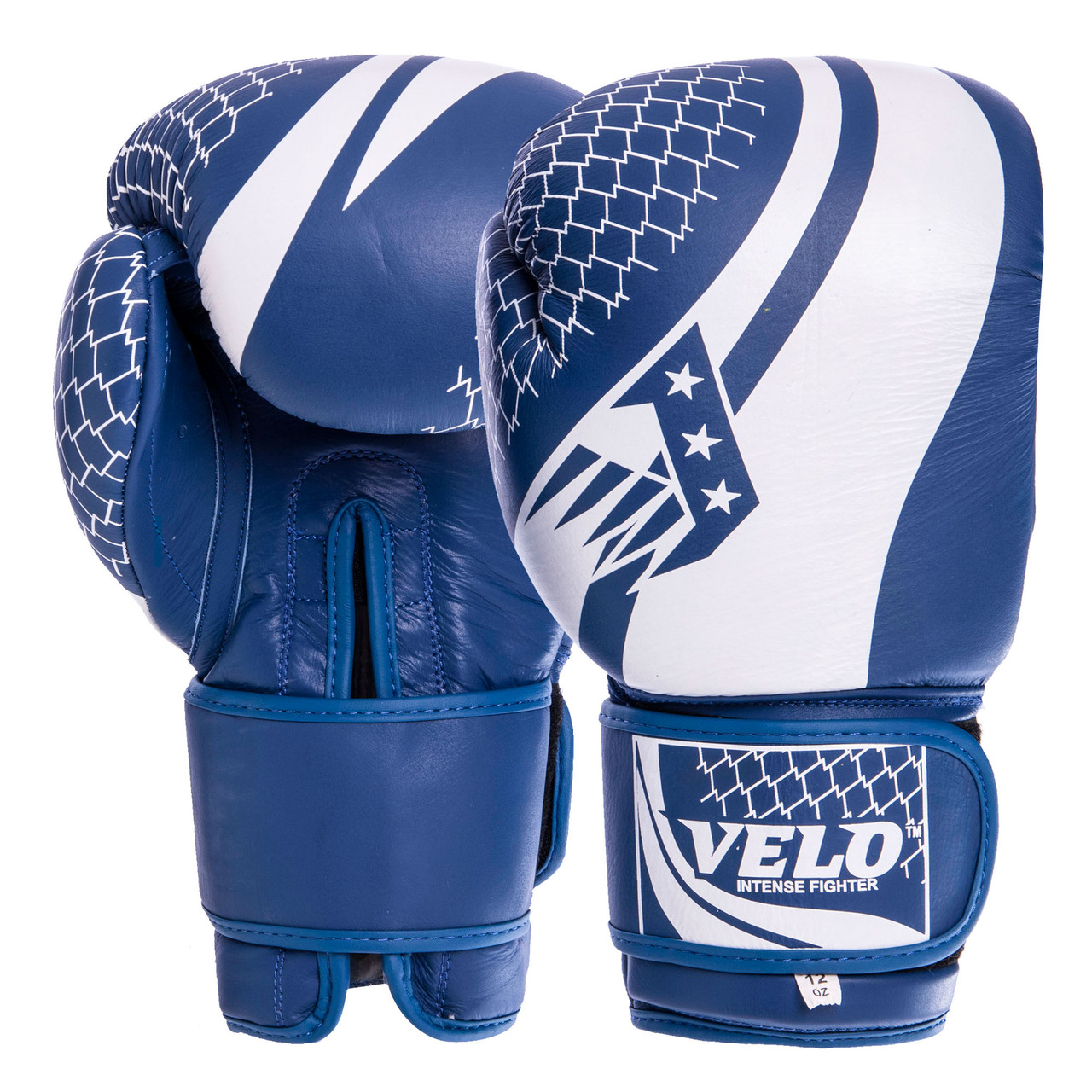 

Перчатки для бокса и единоборств кожаные VELO Champ VL-2224 Blue-White 14 унций