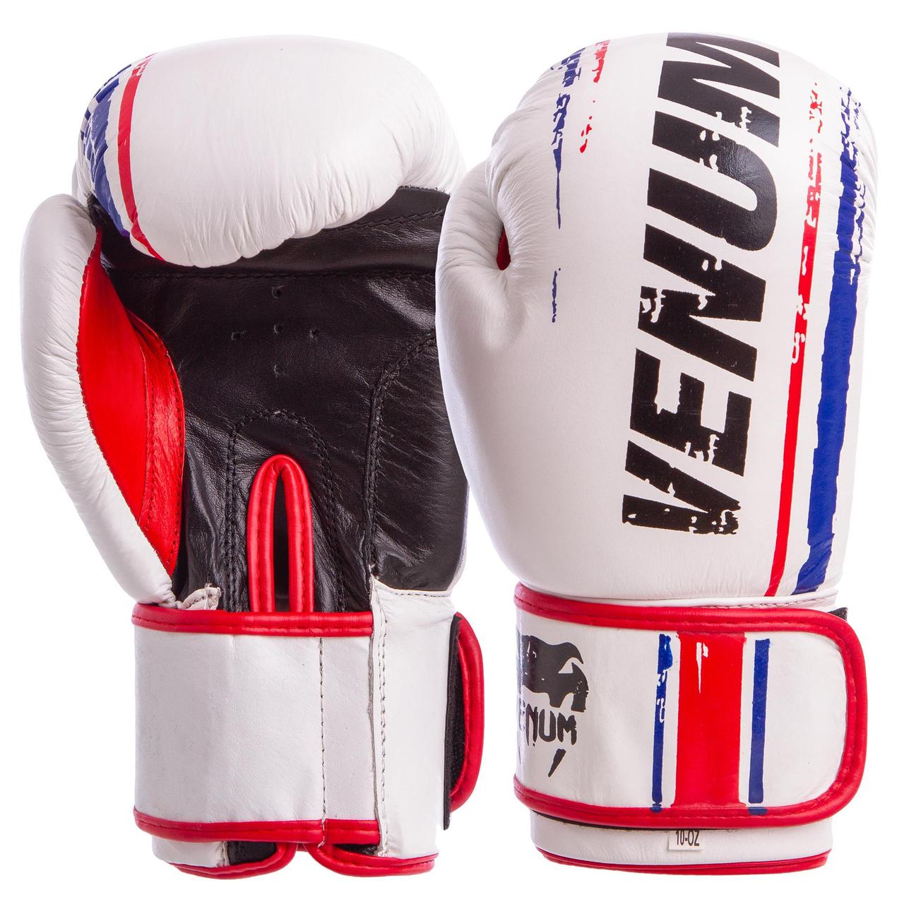 

Перчатки для бокса и единоборств Venum Champ кожаные 6749 White-Black-Red 10 унций