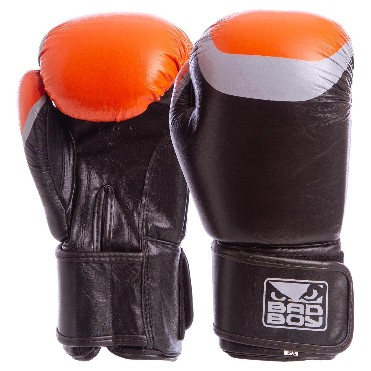 

Перчатки для бокса и единоборств BAD BOY Champ кожаные 5433 Black-Orange-Silver 12 унций