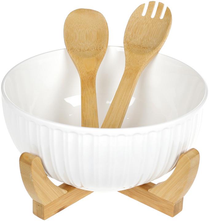 

Салатник фарфоровый Nouvelle Home Полосы Ø24.5см с лопатками, на подставке Bona (Р01632319376)