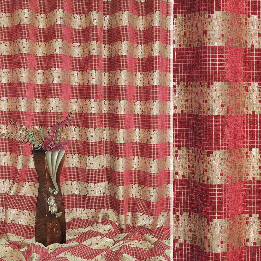 

Шенилл жаккард с метанитью для штор полоски квадраты бордово-бежевый, ш.280 (32315.063)