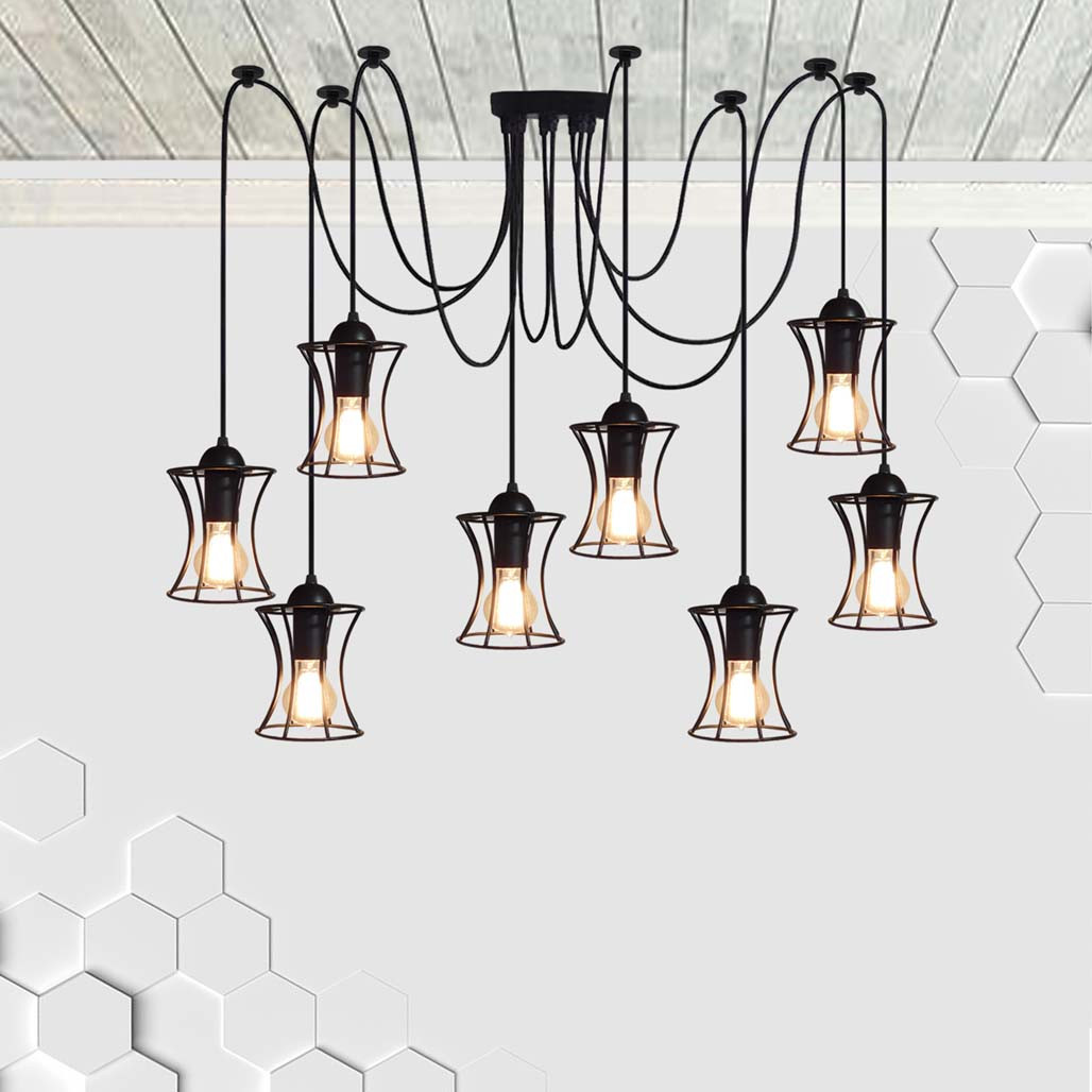 

Подвесная люстра паук на 8-ламп SANDBOX-8 E27 чёрный 1,5м.