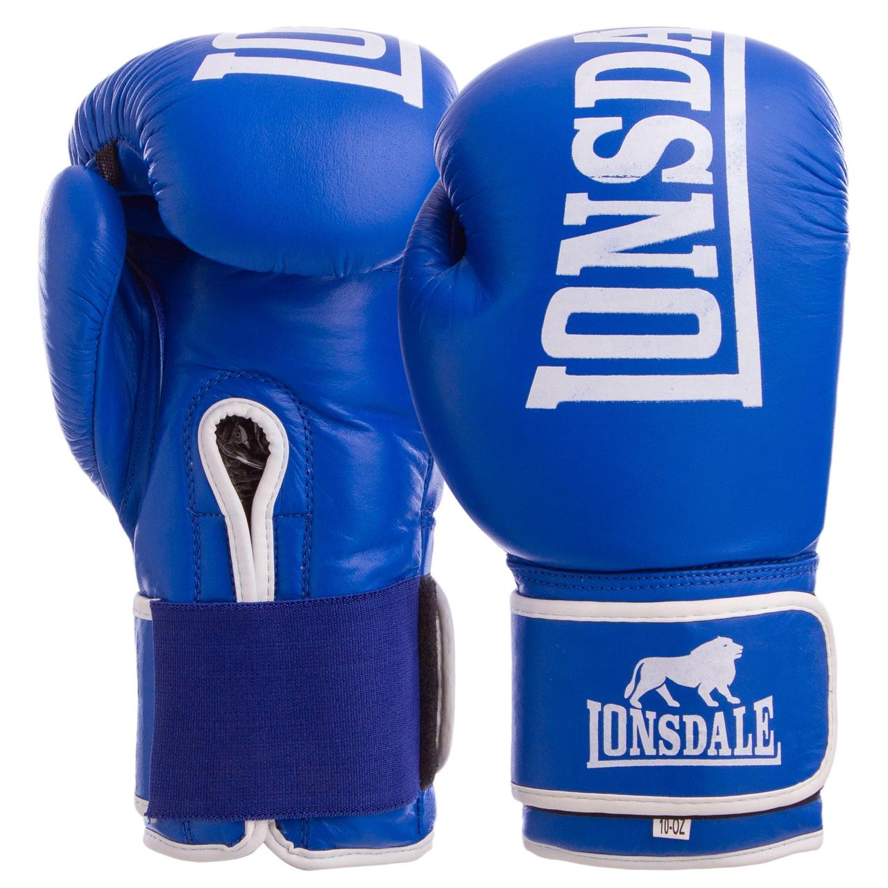 

Перчатки для бокса и единоборств LONSDALE Champ кожаные 6760 Blue-White 12 унций