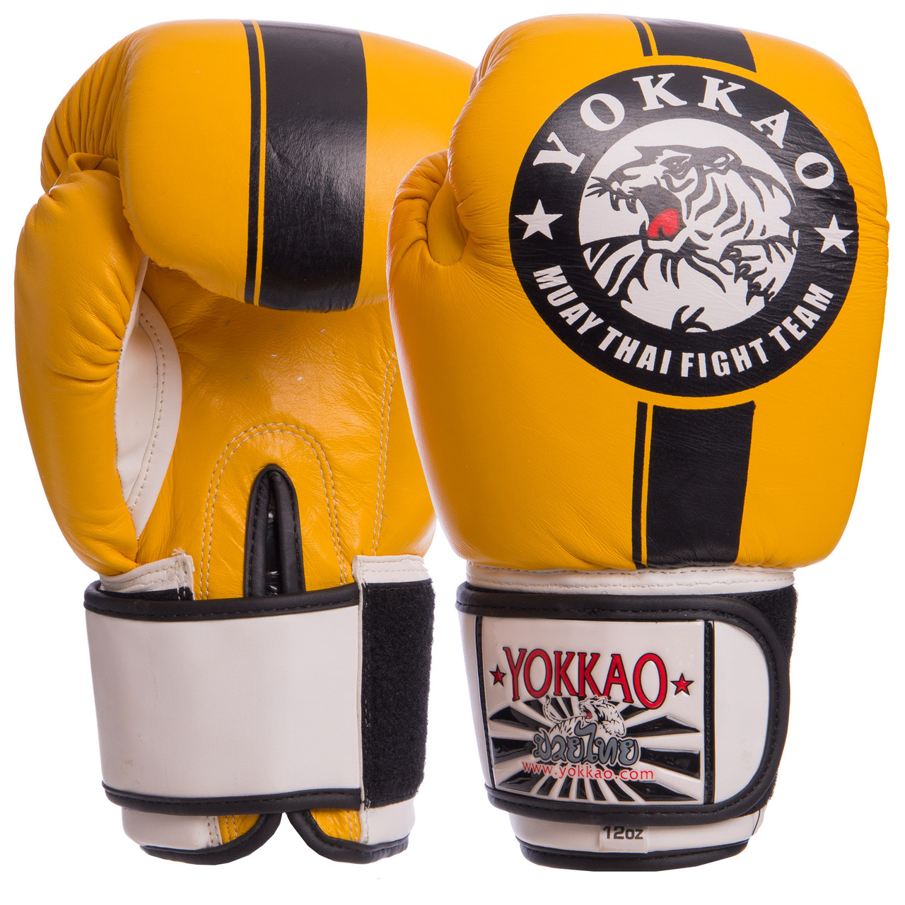 

Перчатки для бокса и единоборств кожаные YOKKAO Champ YK016 Yellow-Black-White 16 унций