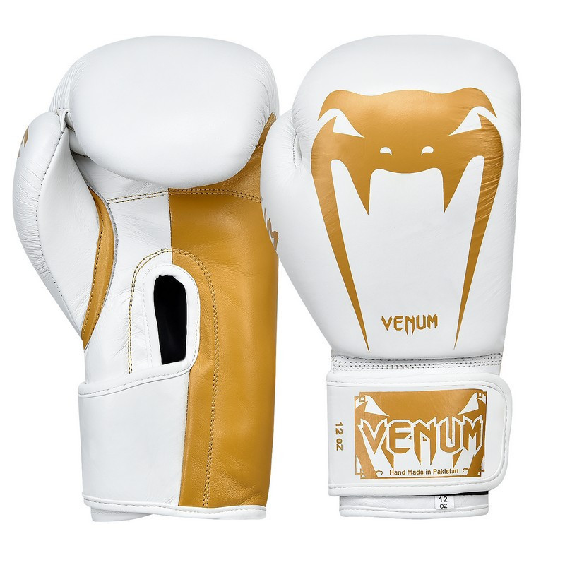 

Перчатки для бокса и единоборств Venum Giant Champ кожаные 8315 White-Gold 12 унций