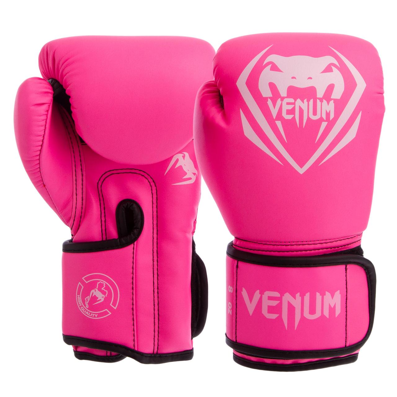 

Перчатки боксерские на липучке Venum Champ 8351 розовый-белый 10oz