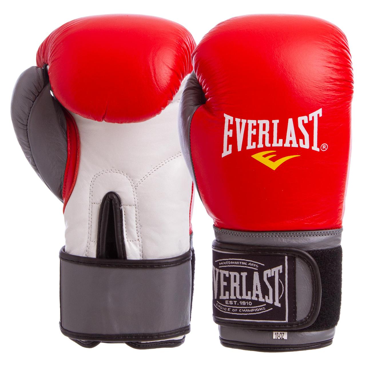 

Перчатки для бокса и единоборств Everlast Champ кожаные 6750 Red-Grey-White 12 унций