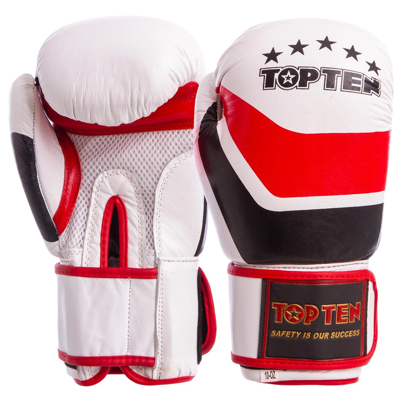 

Перчатки для бокса и единоборств TOP TEN Champ кожаные 6752 White-Red-Black 12 унций