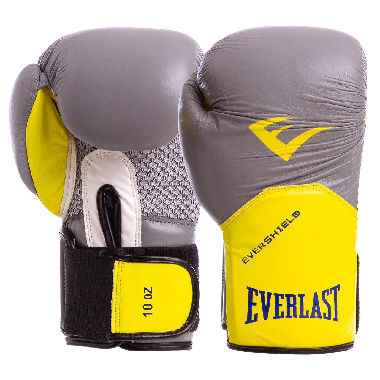 

Перчатки для бокса и единоборств Everlast Champ Pro Style Elite кожаные 5228 Grey-Yellow 10 унций