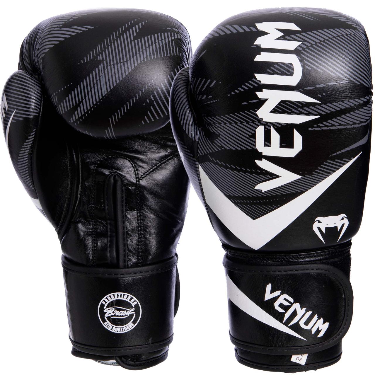 

Перчатки для бокса и единоборств кожаные Venum IMPACT Champ VL-2038 Black-Grey-White 10 унций