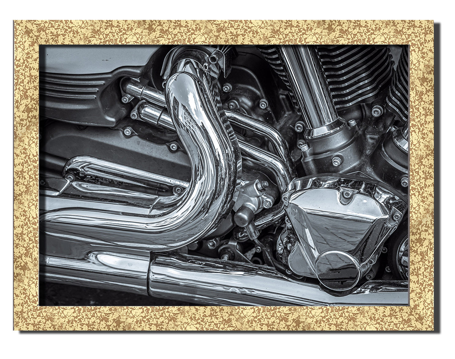 

Golden frame картина на файн-арт бумаге Двигатель мотоцикла старинные ретро и винтажные авто Hotel Arizona HD 31 см x 41 см