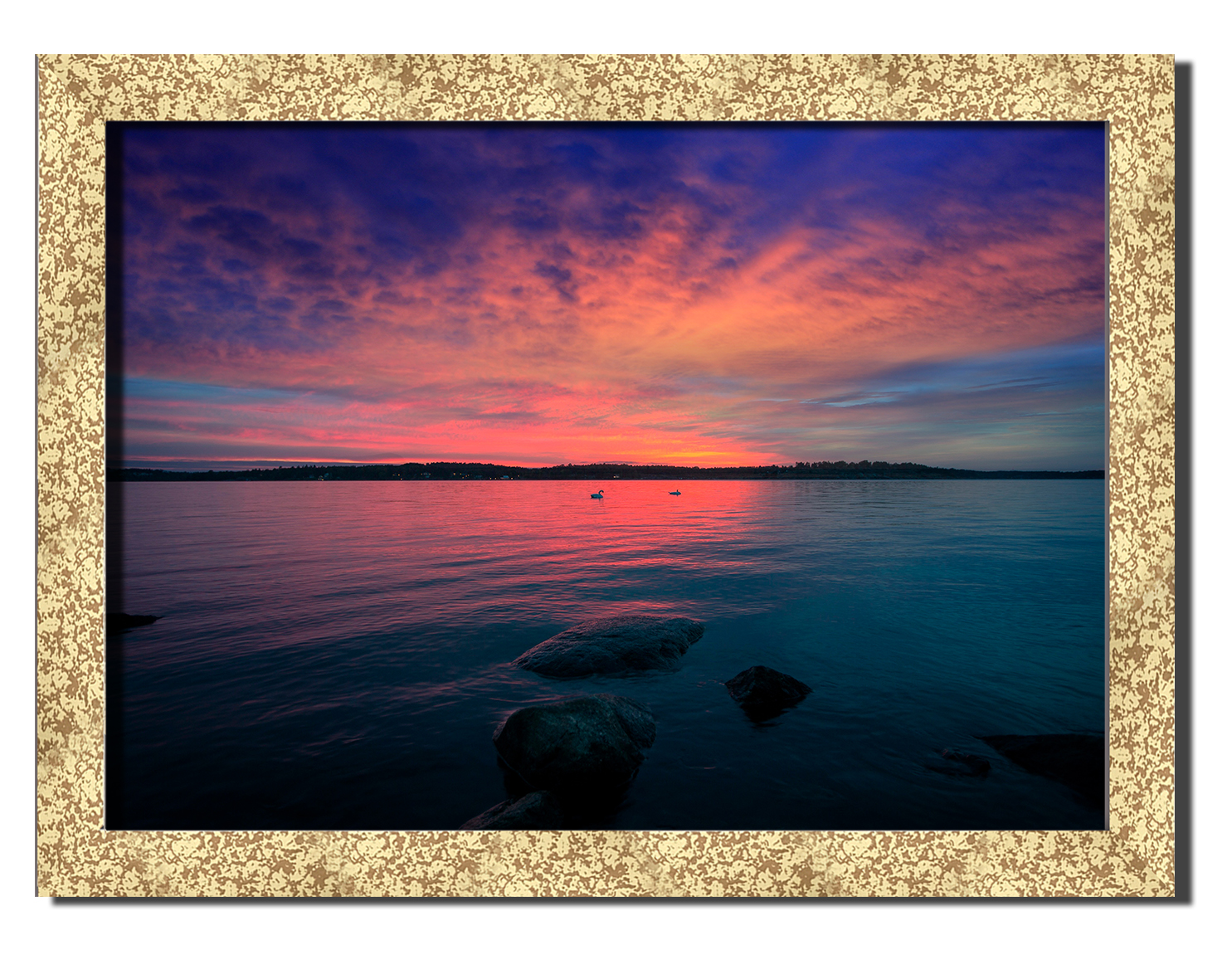 

Golden frame картина на файн-арт бумаге закат на озере облачный закат Hotel Arizona HD 31 см x 41 см