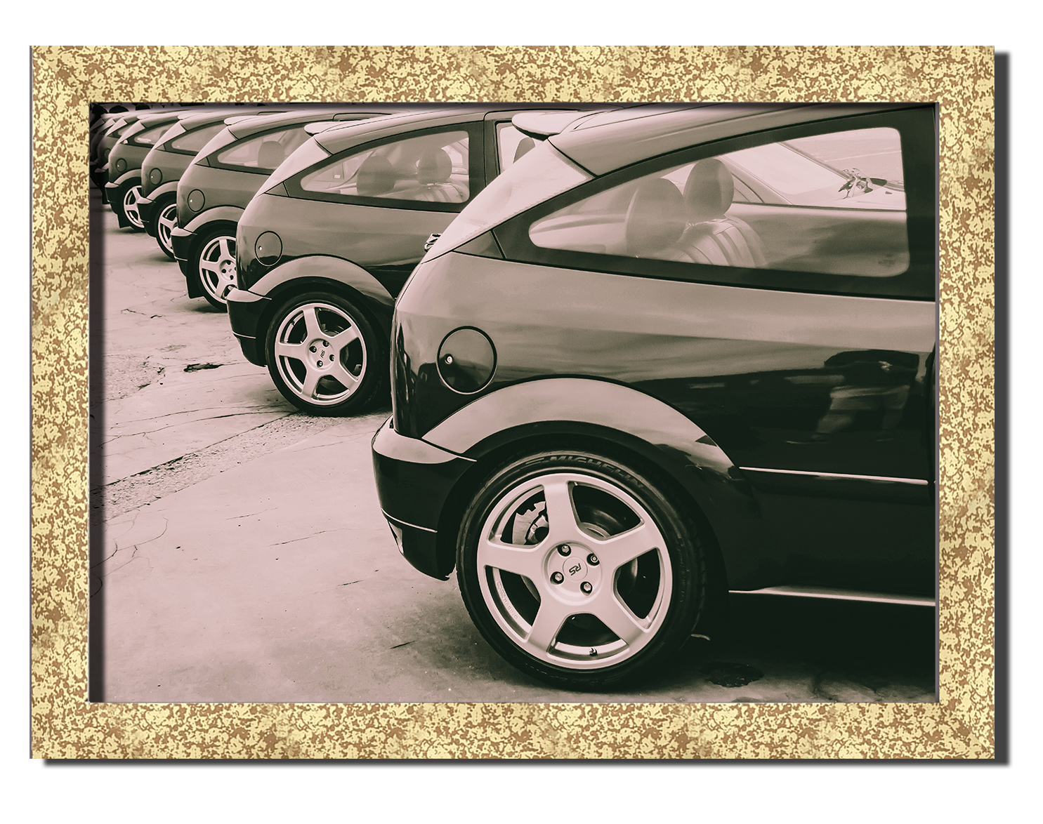 

Golden frame картина на файн-арт бумаге авто Ford Focus RS горячий хетчбек Hotel Arizona HD 31 см x 41 см