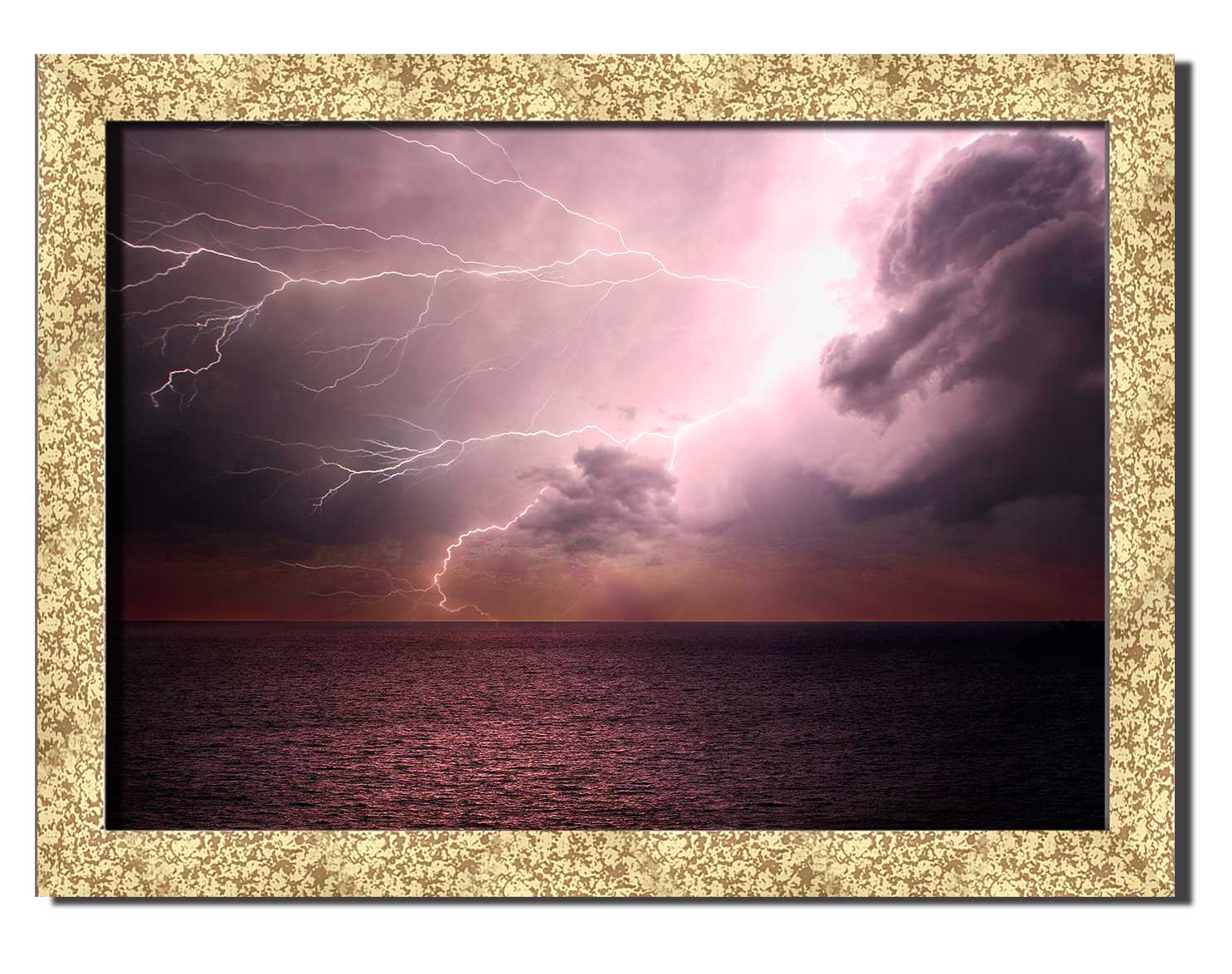 

Golden frame картина на файн-арт бумаге небо над морем молнии Hotel Arizona HD 31 см x 41 см