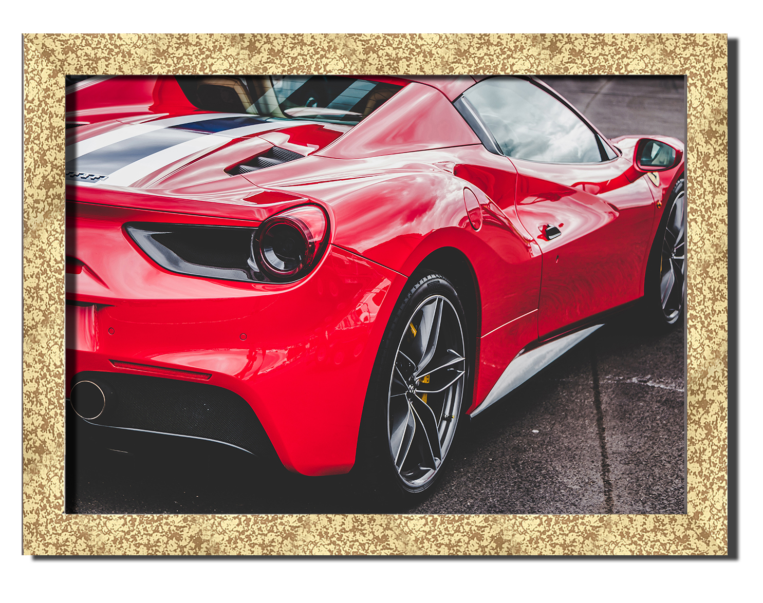 

Golden frame картина на файн-арт бумаге суперкар Ferrari 488 спортивный Феррари Hotel Arizona HD 31 см x 41 см