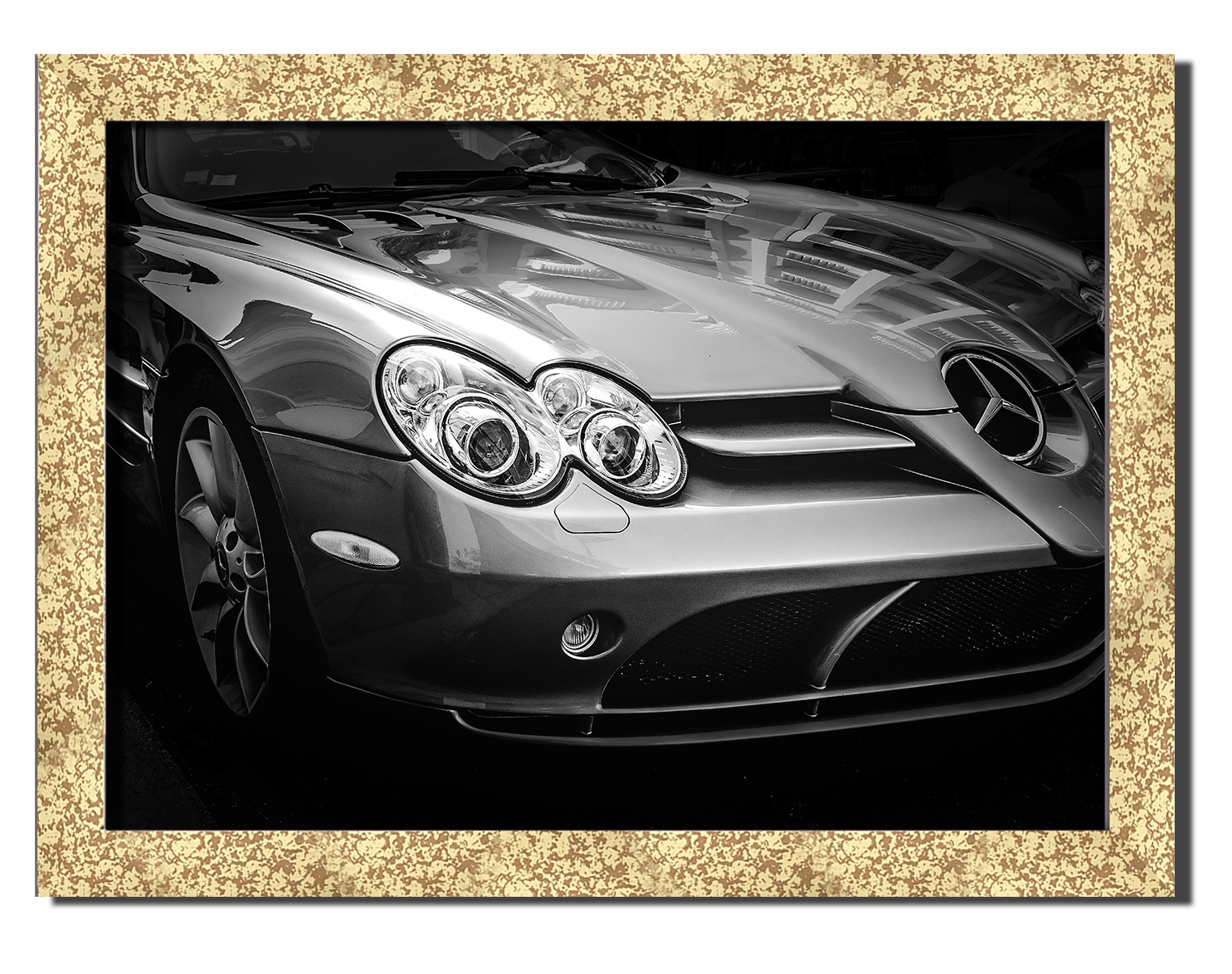 

Golden frame картина на файн-арт бумаге спортивный Mercedes Mclaren SLR суперкар Hotel Arizona HD 31 см x 41 см