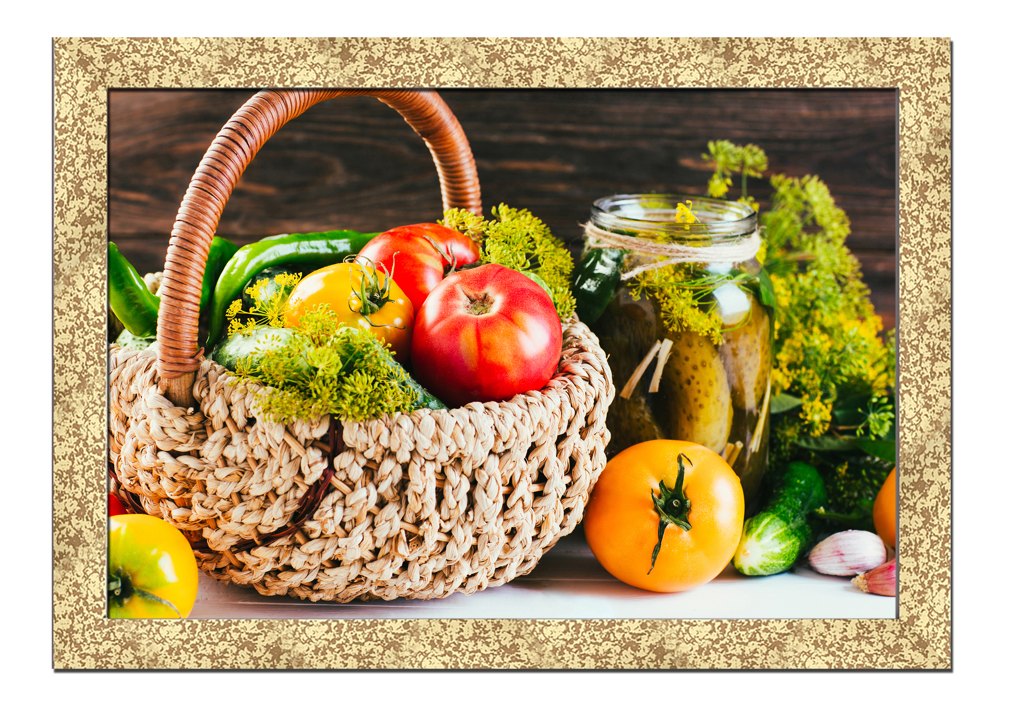 

Golden frame картина на файн-арт бумаге Корзина с овощами вкусная еда, кухонная тематика Hotel Arizona HD 31 см x 41 см