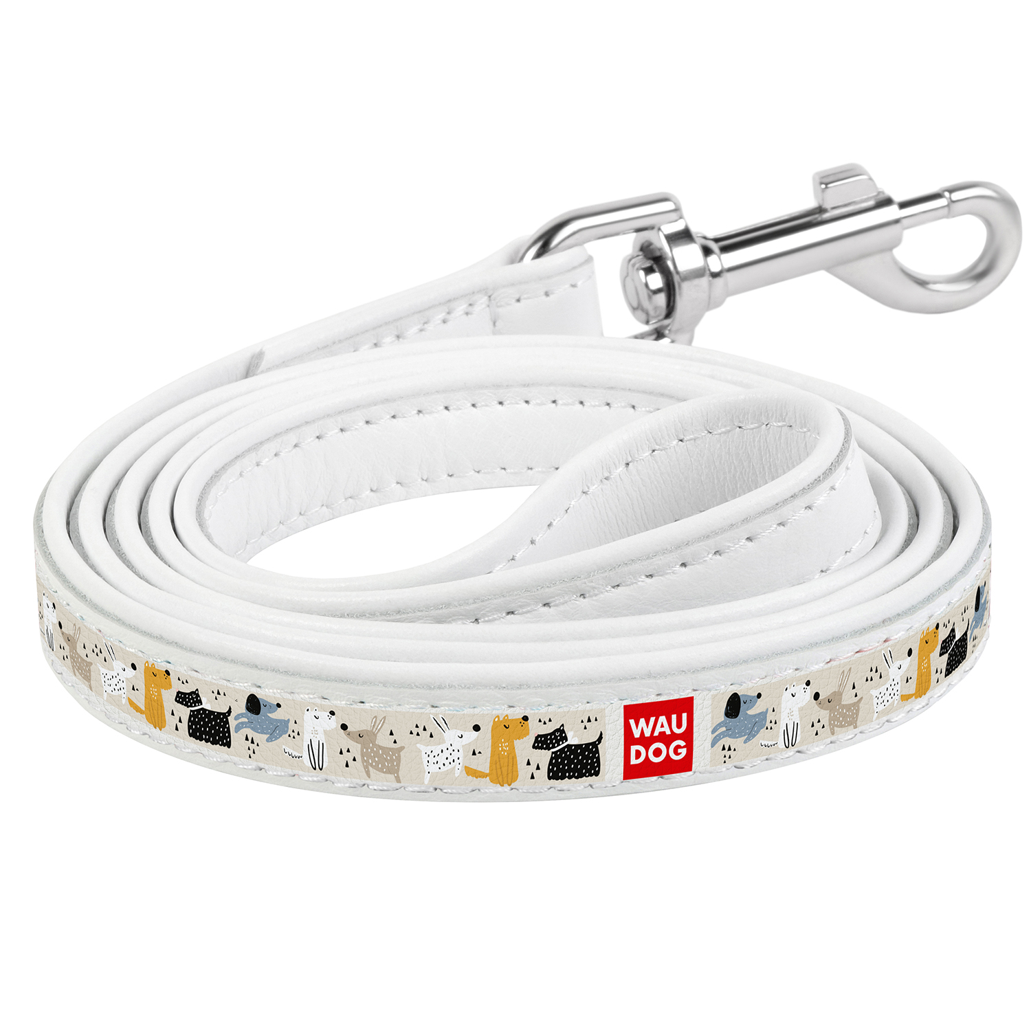 

Кожаный поводок для собак WAUDOG Design с рисунком "Собачки на прогулке" Белый 122 см 18 мм (0118-0017-15)