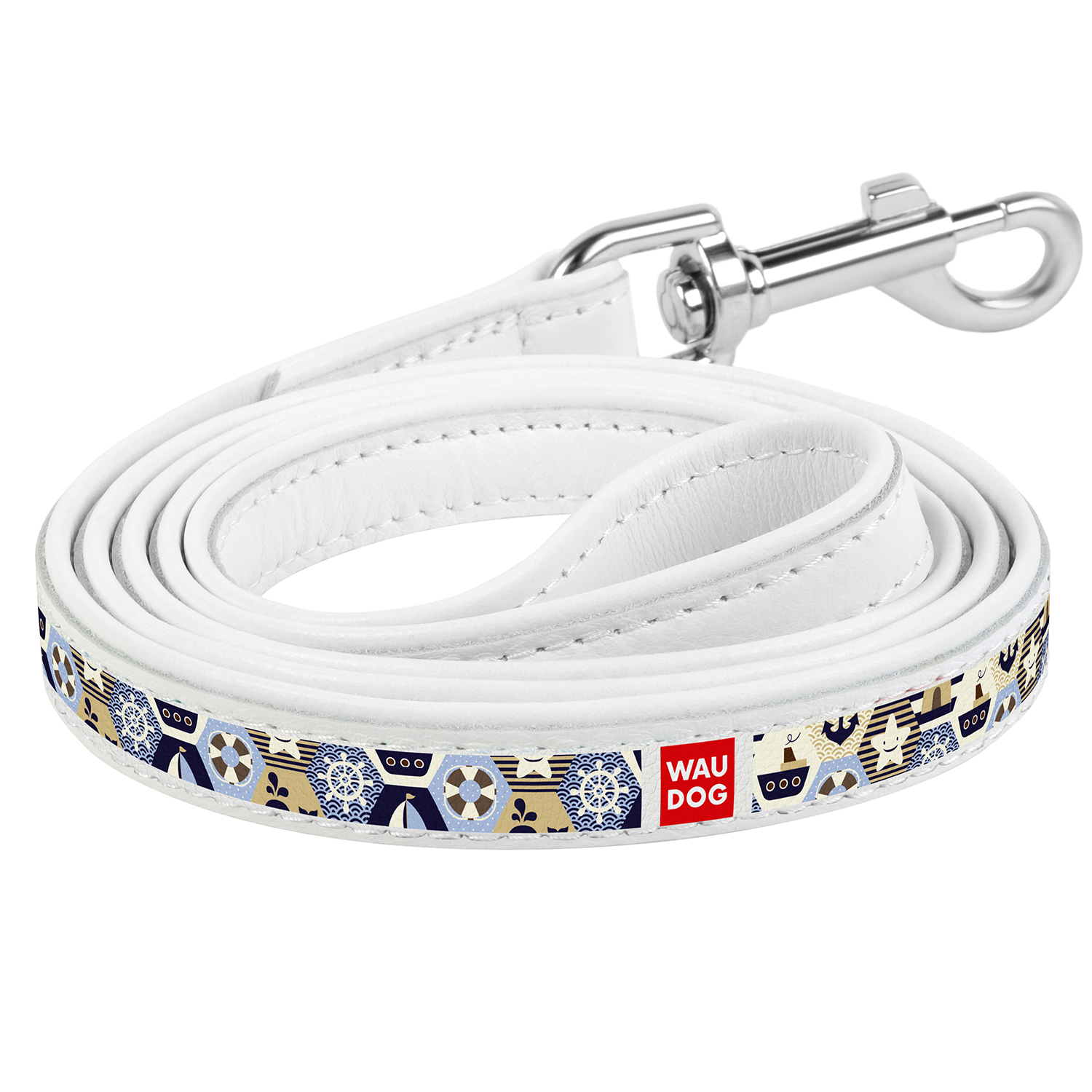 

Кожаный поводок для собак WAUDOG Design с рисунком "Капитан" Белый 122 см 25 мм (0125-0058-15)