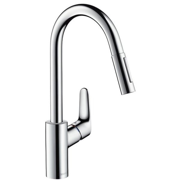 

Cмеситель для кухни с выдвижным душем HANSGROHE хром FOCUS латунь 31815800