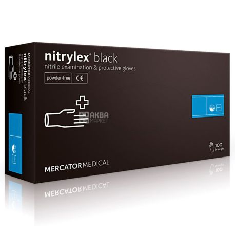 

Перчатки нитриловые неопудренные Mercator Medical Nitrylex Black L 100 шт Черные