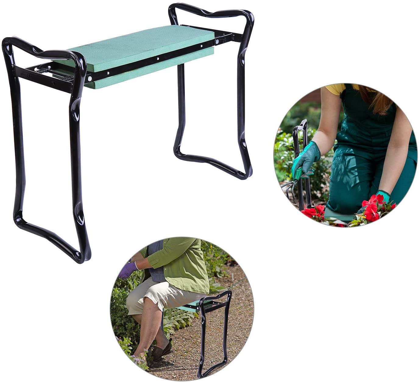 

Складная садовая скамейка перевертыш Garden Bench подставка для колен на даче и огороде (Зеленая)