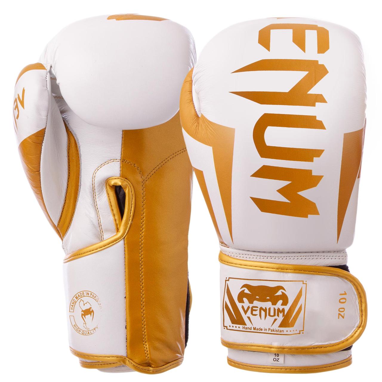 

Перчатки для бокса и единоборств кожаные Venum Elite 8291 White-Gold 12 унций