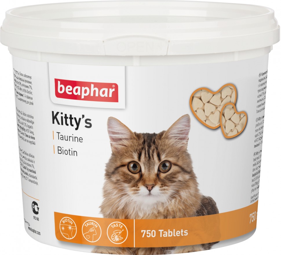 

Кормовая добавка Beaphar Kittys +Taurine +Biotine с биотином и таурином для кошек 750 таблеток