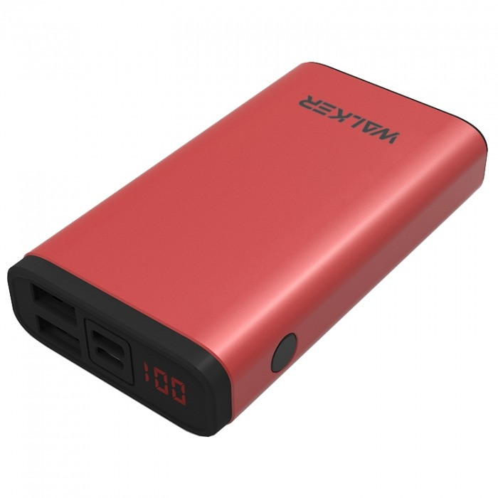

УМБ Power Bank Walker WB-710QC 10000mAh Metal +LCD Quick Charge 3.0 Li-Pol 2xUSB 1xUSB Type-C 3A Red