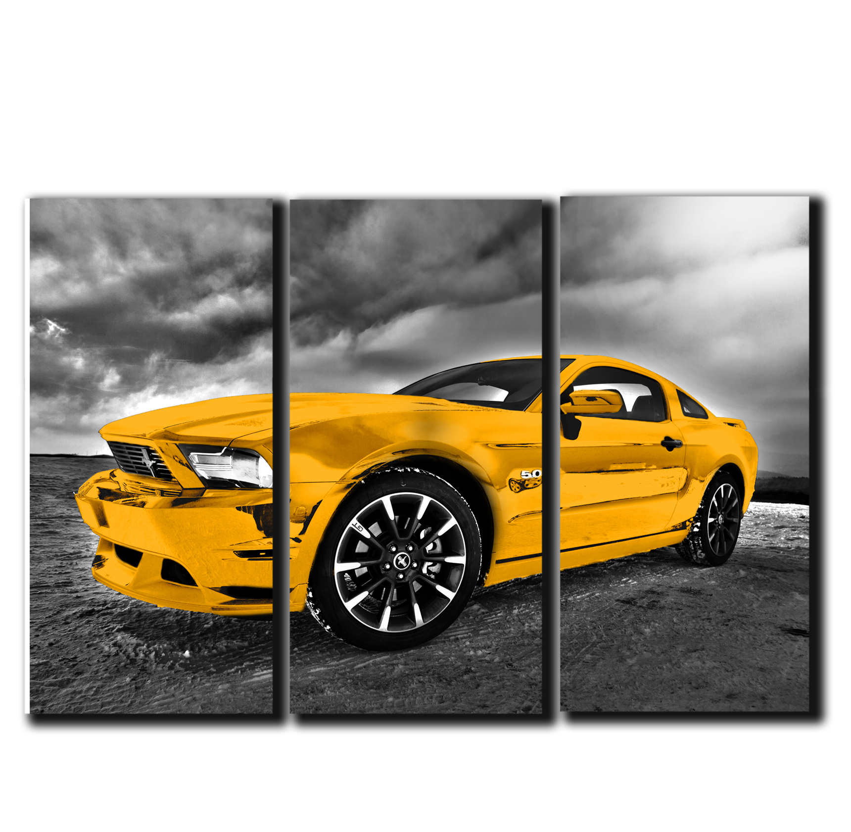 

Модульная картина на холсте из 3 частей авто жёлтый Ford Mustang спорт кар Hotel Arizona HD 56 см x 84 см