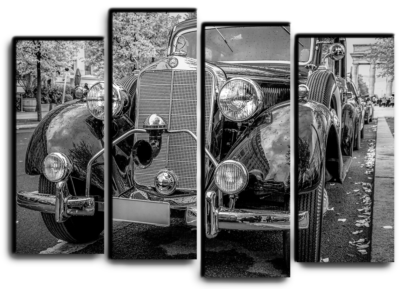 

Модульная картина на холсте из 4 частей Исторический автомобиль Daimler Benz старинные ретро винтажные авто Hotel Arizona HD 82 см x 112 см