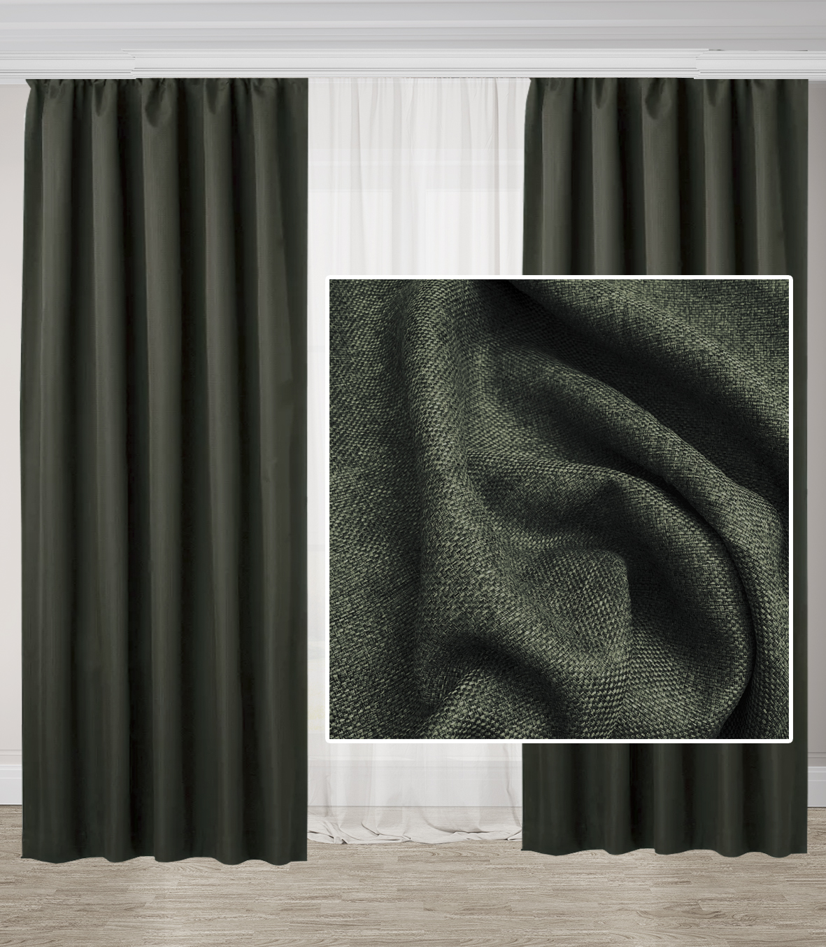 

Шторы Adagio Windows Decor однотонные Рогожка Хаки, блекаут 150х270см (2 шторы)
