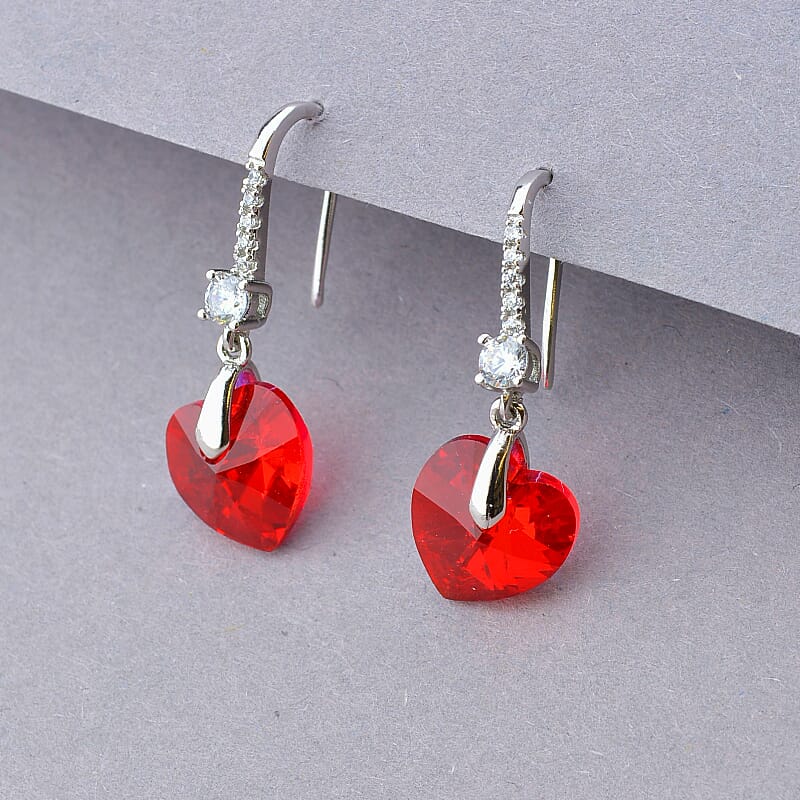 

Серьги Xuping Сердца красные с кристаллами Swarovski (родий) 100056