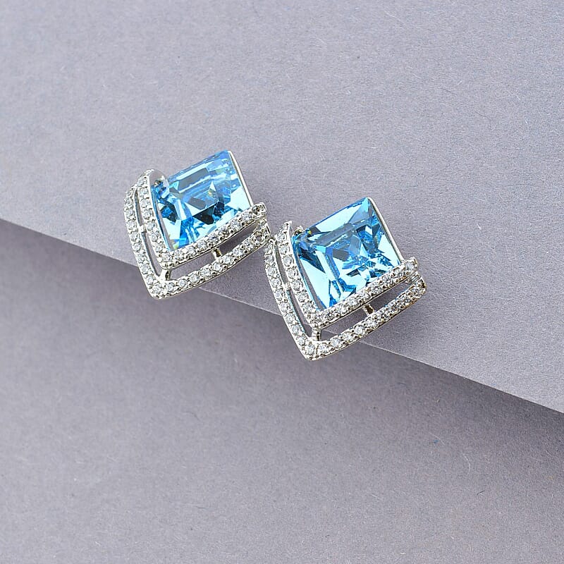 

Серьги Ромбики голубые Xuping Swarovski (родий) 100014