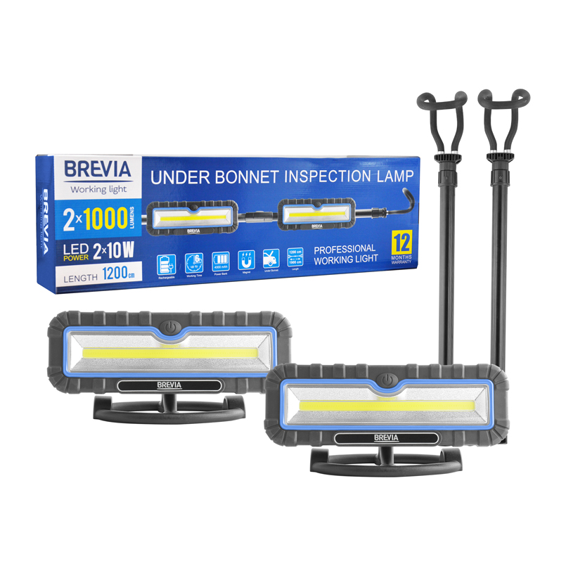 

Профессиональная инспекционная лампа Brevia LED 120-190см 2x10W COB 2x1000lm 2x4000mAh Power Bank Type-C 11520