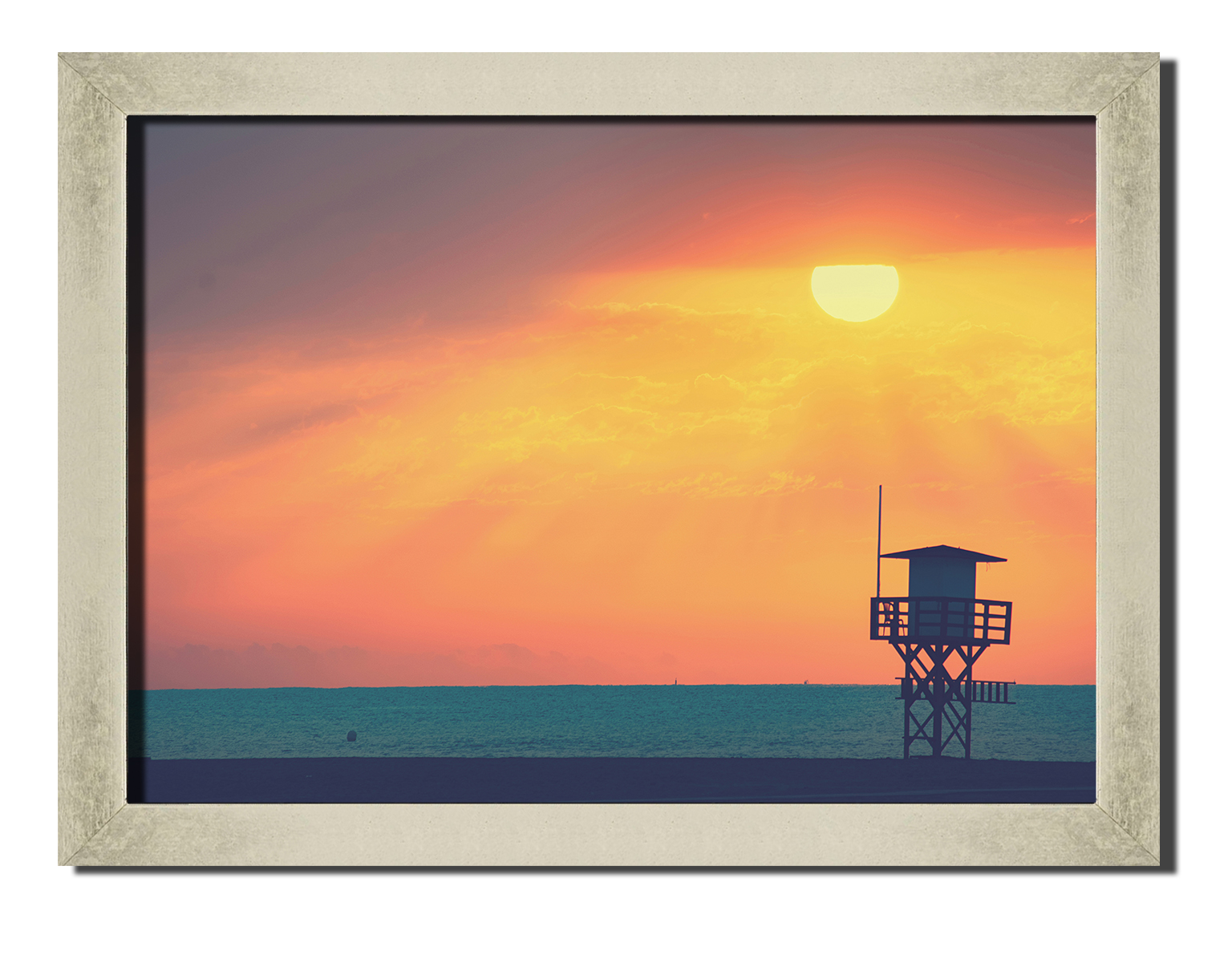 

Silver frame картина на файн-арт бумаге восход солнца на пляже природа пейзаж ландшафт Hotel Arizona HD 31 см x 41 см