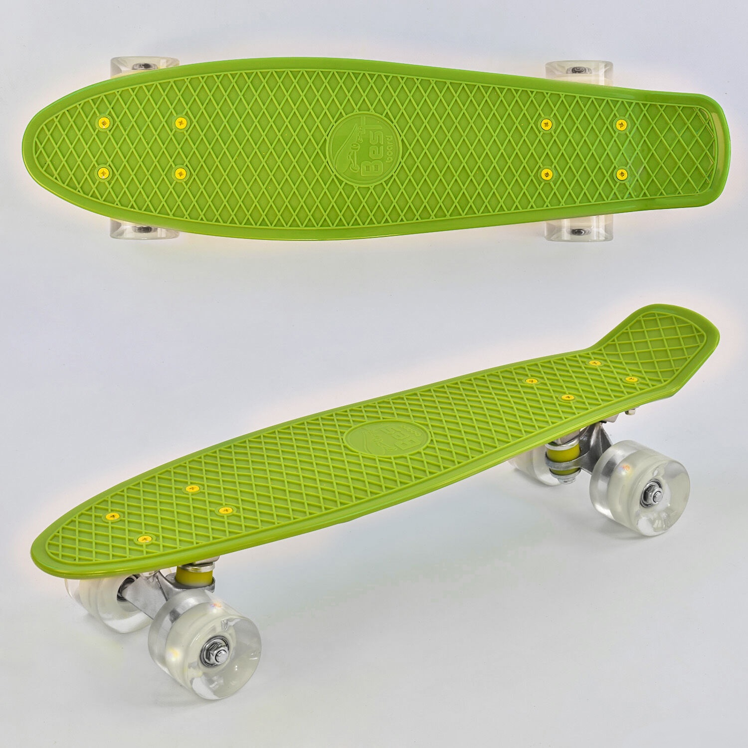 

Скейт Пенни борд (Penny Board) Best Board салатовый со светящимися колесами, доска=55см, колёса PU d=6см