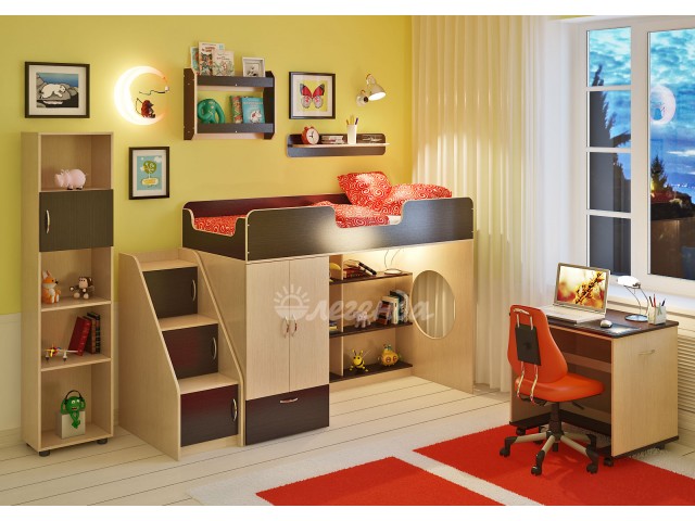 

Детская комната KidsBunkBed K-007 венге светлый венге темный 2728x834x1395 мм