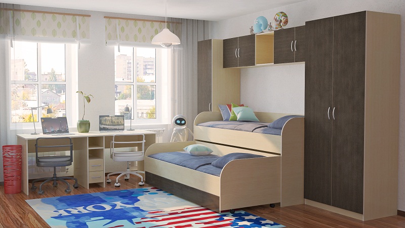 

Детская комната для двих детей KidsBunkBed D-50 венге темный венге светлый 840х2086х3250 мм