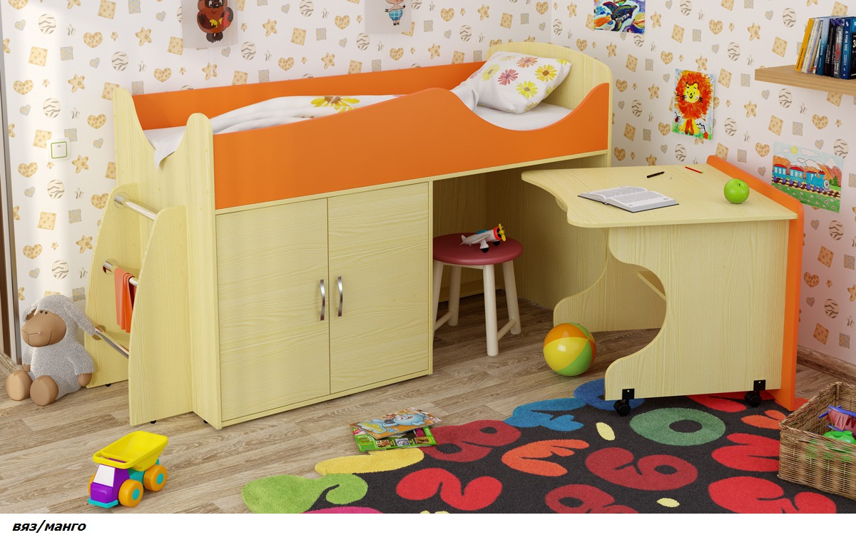 

Детская кровать чердак KidsBunkBed CH-63 дуб молочный апельсин 1860x1080x 770 мм