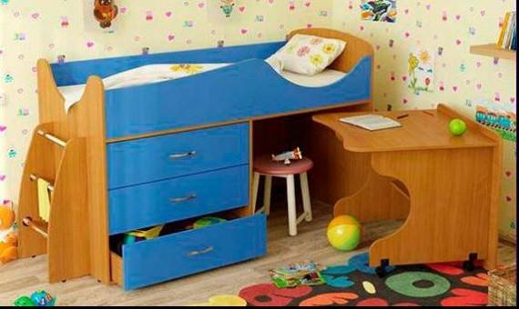 

Детская кровать чердак KidsBunkBed CH-64 ольха синий 1860x1080x 770 мм