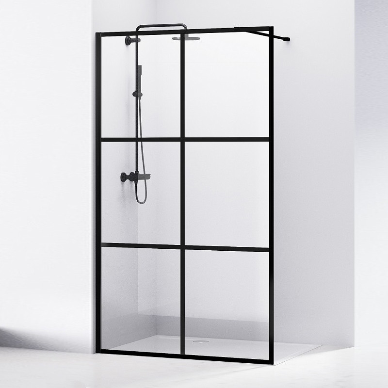 

Стенка Volle Malla Negra Walk-In 1000*2000*8mm в комплекте с держателем профиль черный матовый