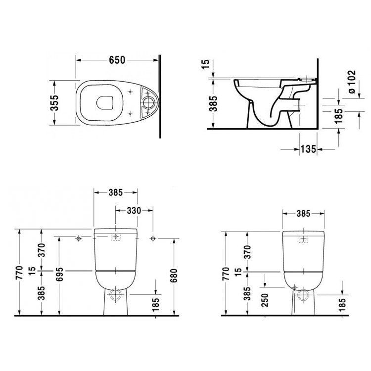 

Унитаз напольный Duravit D-Code 65*35,5*38,5см горизонтальный выпуск 21110900002