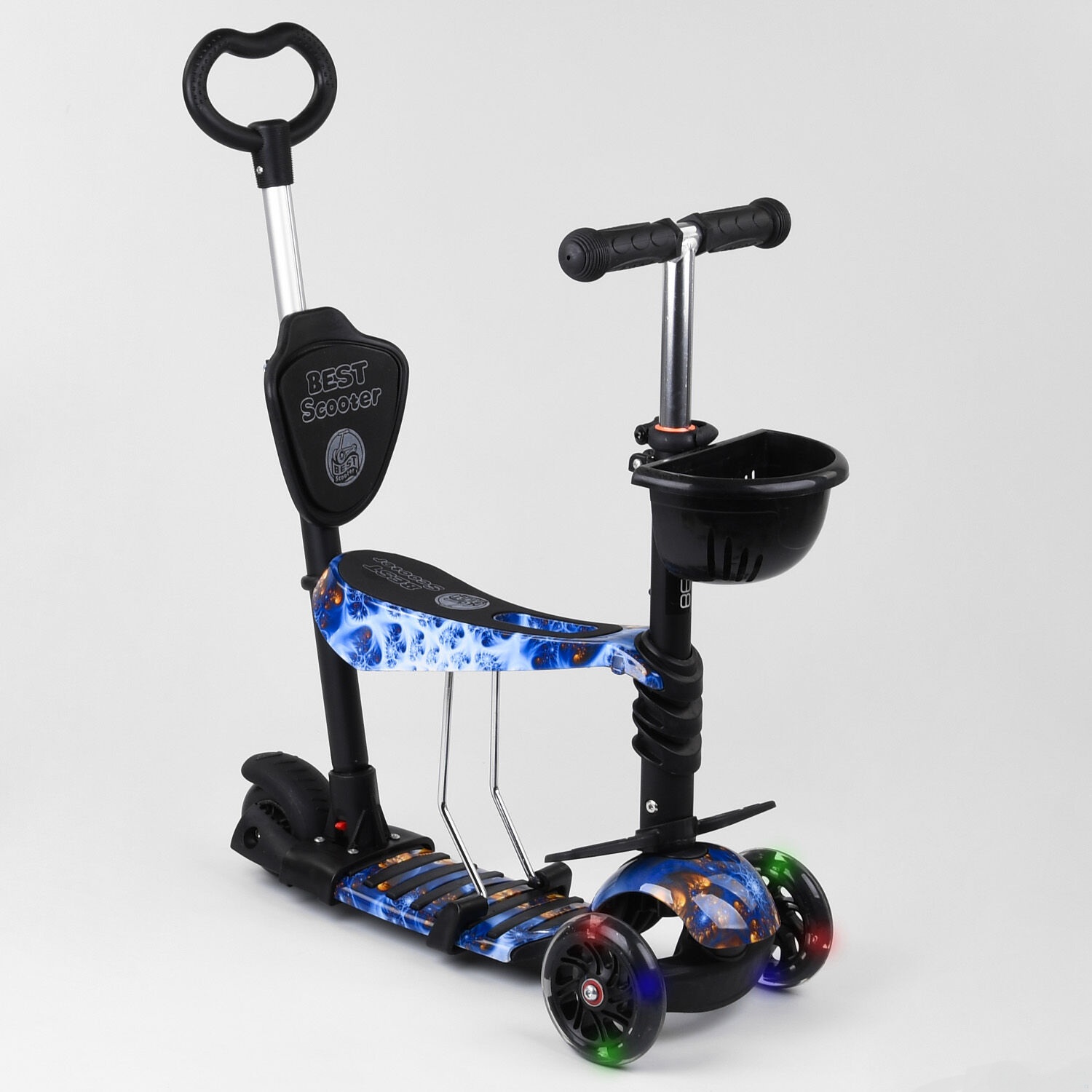 

Детский трехколесный самокат-беговел Best Scooter 5в1 колеса PU со светом 32066