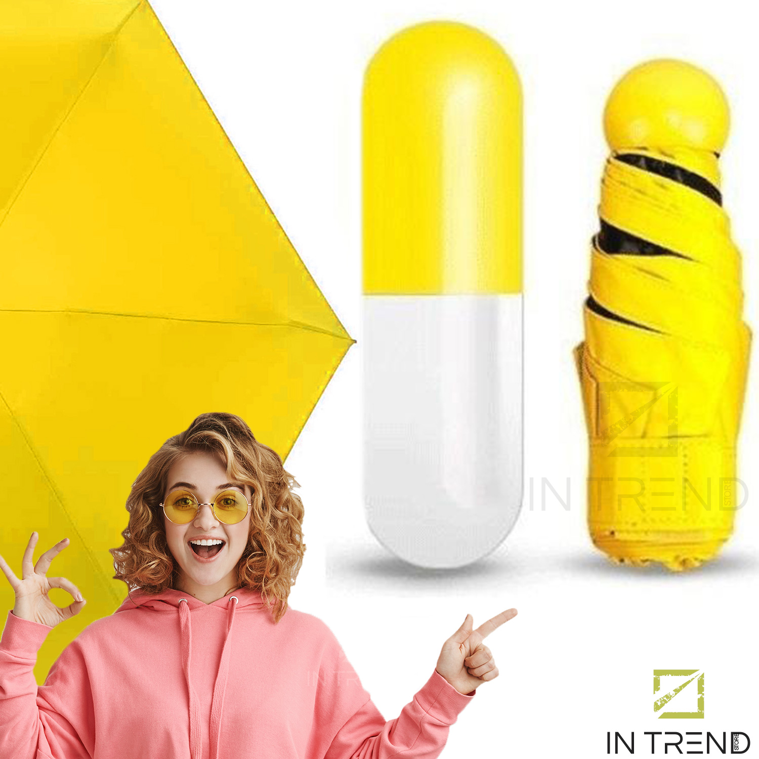 

Мини зонт капсула Capsule Umbrella - компактный капсульный складной зонтик удобный в перемищении легко носить с собой, Желтый