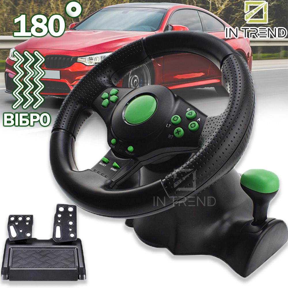 

Игровой руль RIAS Vibration Steering Wheel - Компактный Usb для Сони плейстейшн компъютера и ноутбука Xbox 360 / PS2 / PS3 ПК с вибрацией коробкой передач поворотом руля на 180 градусов, Черный