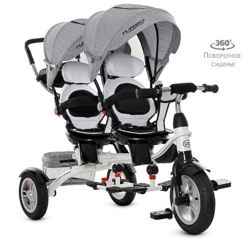 

Детский трехколесный велосипед Turbo Trike M 3116TWA-19 (Серый) для двойни