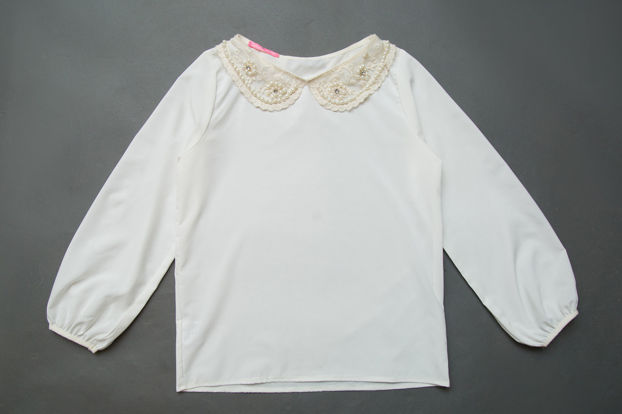 

Блузка для девочки с длинным рукавом SmileTime с воротником Claire, молочная 146